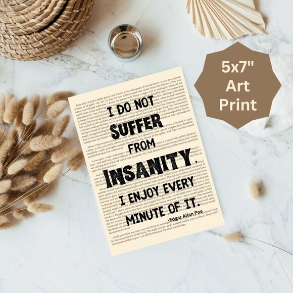 Other - Edgar Allan Poe Book Page Art Print, Insanity Quotes, Bookish Art Print
